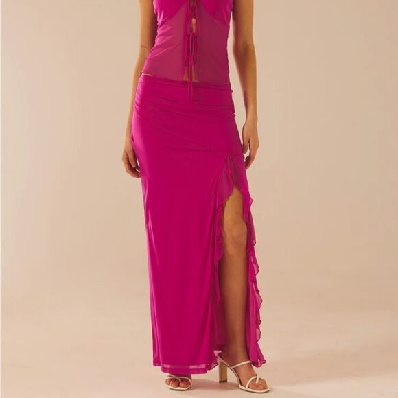 NWT Peppermayo pink Bittersweet mesh maxi skirt high slit 6 mulberry - Picture 3 of 9